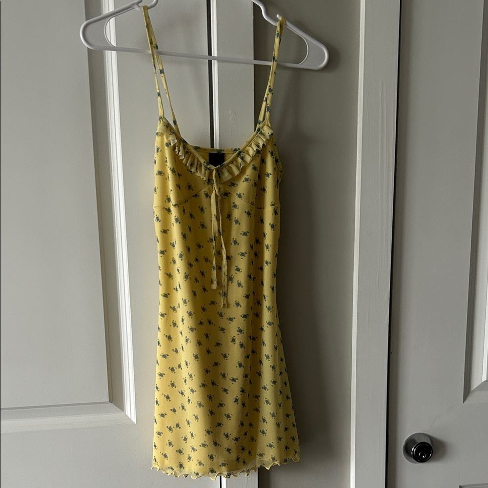 Urban Outfitters Yellow Slip Dress with Blue Floral Print